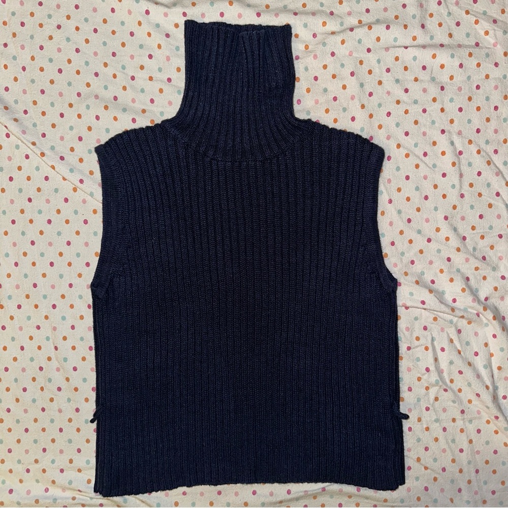 Tomfoolery Black Sleeveless Turtleneck Sweater Vest - XL Ribbed Knit